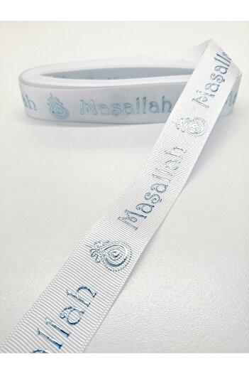 GELD Λευκή Μπλε Mashallah Κορδέλα Grosgrain με σχέδιο 2,5 cm 2 μέτρα – Κορδέλα – Κορδέλα