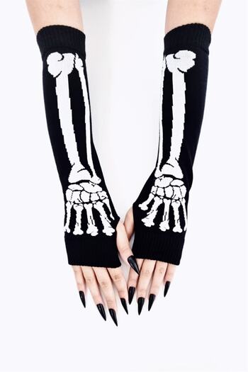 İYİ MODA Cut Finger Double Black and White Skeleton Sleeves