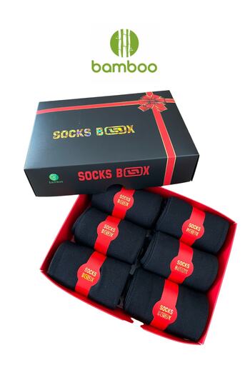 socksbox Bambu Mevsimlik Premium 6'lı Set (düz Siyah) /hediye Kutulu /40-44