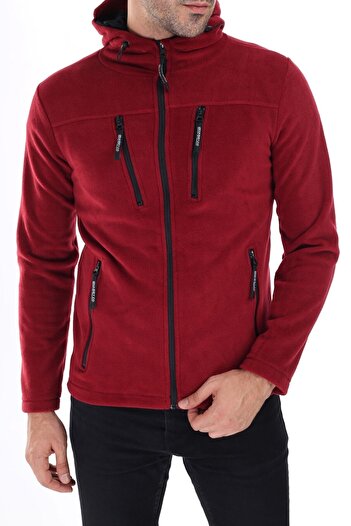 GHASSY CO. Men's Claret Red Army Tactical Fleece Hooded Jacket