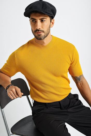 CHUBA Men's Crew Neck Ribbed Short Sleeve Thin Knitwear Sweater 21w301