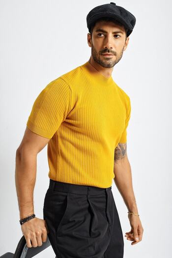 CHUBA Men's Crew Neck Ribbed Short Sleeve Thin Knitwear Sweater 21w301