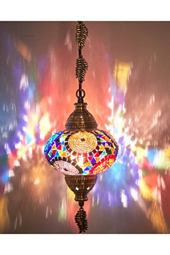 Demmex Osmanlı Otantik Mozaik Tekli Tavan Sarkıt Avize Gece Lambası, Multicolor