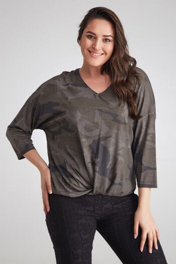 Seamoda V-Neck Camouflage Front Skirt Twisted Sweat Anthracite-bb