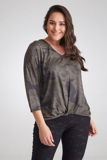 Seamoda V-Neck Camouflage Front Skirt Twisted Sweat Anthracite-bb