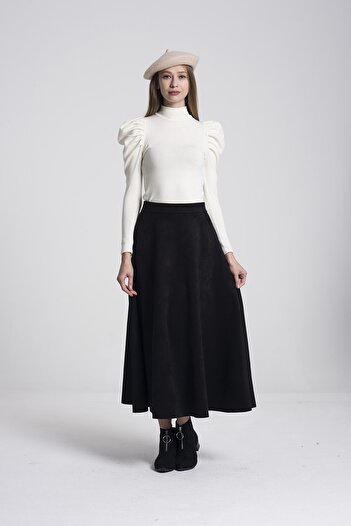 MD trend Women's Black Mevlana Plain Suede Skirt