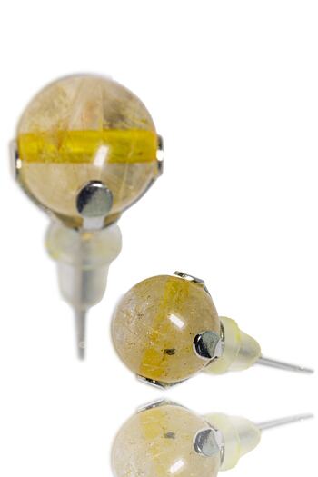 Tesbih Atölyesi Certified Natural Citrine Coin Stone Dot Natural Stone Earrings