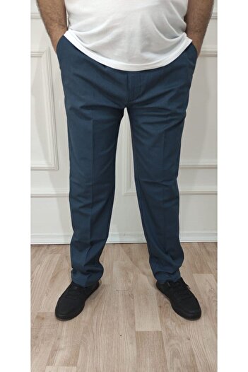 MODA Men's Large Size Classic Comfortable Fit Indigo Linen Trousers