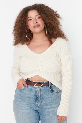 Trendyol Curve Stone Waist Knot Detailed Knitwear Sweater TBBAW23AN00082