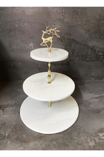 Modestmar Natural Marble 3-Piece Cake Holder Presentation Gold Deer Object
