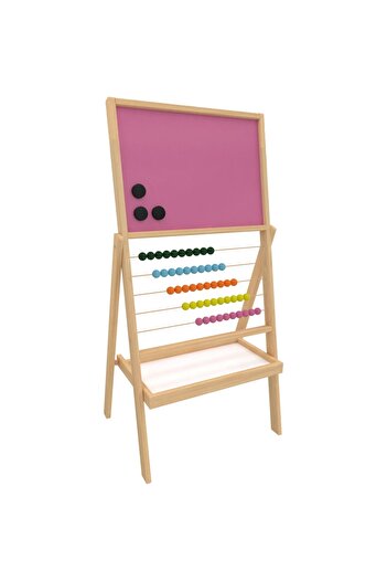 Panda Ahşap Renkli Yüzey 30x40 Cm 50'li Mıknatıslı Abaküslü Yazı Tahtası 377 Pembe