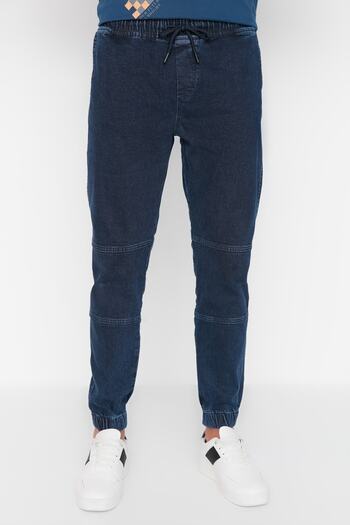 Trendyol Collection Navy Blue Comfortable Fit Stitching Detailed Jogger Jeans Jeans Pants TMNAW23JE00060