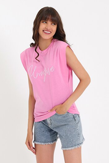 Weyeze Embroidered Sleeveless Basic Knitted T-shirt Ad-y38648wyz