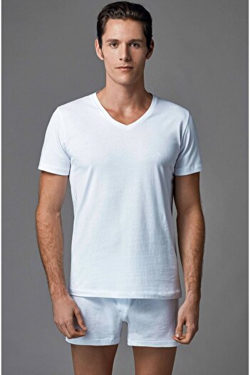 Eros Men's 4-Piece White V-Neck Half Sleeve Undershirt Undershirt T-Shirt