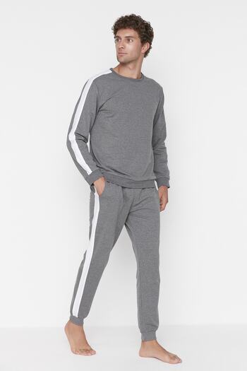 Trendyol Collection Anthracite Knitted Pajamas Set with Side Stripes THMAW21PT0828