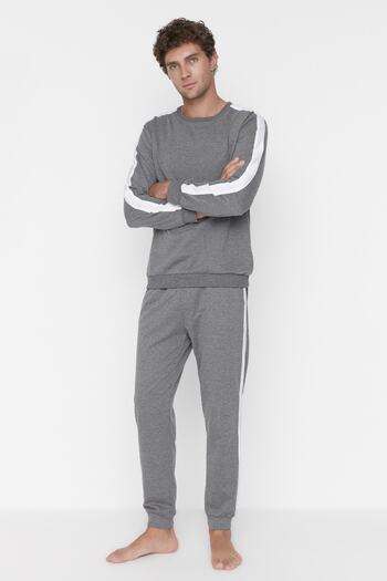 Trendyol Collection Anthracite Knitted Pajamas Set with Side Stripes THMAW21PT0828