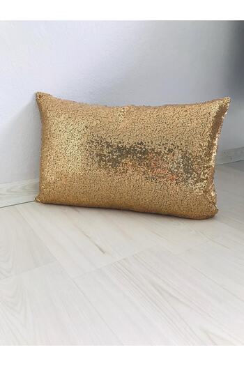 YILMAZHOME Pullu Dikdörtgen Kırlent Kılıfı - Gold