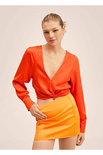 MANGO Woman Short Satin Blouse