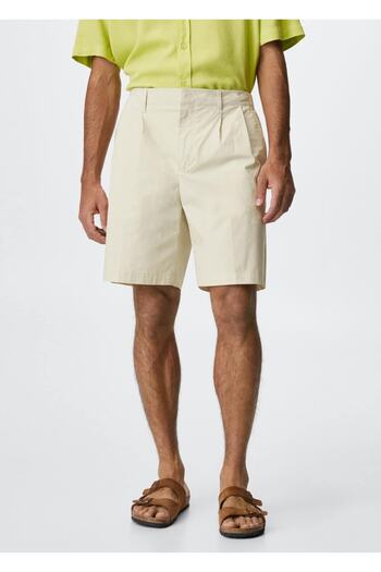 MANGO Man Pleated Cotton Bermuda Shorts