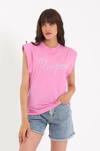 Weyeze Embroidered Sleeveless Basic Knitted T-shirt Ad-y38648wyz