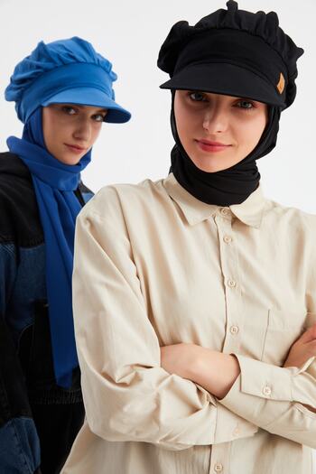 Butikgiz Γυναικείο Hijab Multi Chiffon Μεταξένιο σάλι και βαμβακερό χτενισμένο καπέλο γείσο 2 σετ σε ένα