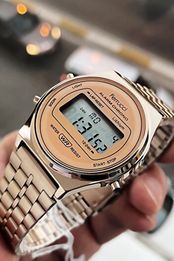Ferrucci 3 Atm Su Geçirmez Rose Gold Renk Çelik Kordon Unisex Dijital Kol Saati Elg632