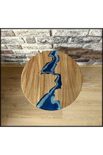 HeeDWooD Design Mavi Köpük Epoksi Meşe Ağacı Zigon Sehpa