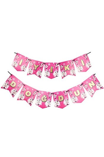 Minnie Mouse Happy Birthday Written Pink Gold Banner Birthday Text Decoration