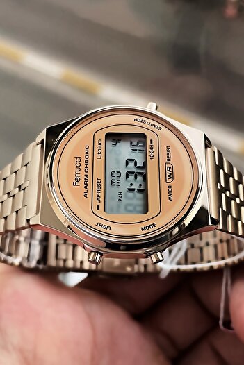 Ferrucci 3 Atm Su Geçirmez Rose Gold Renk Çelik Kordon Unisex Dijital Kol Saati Elg632