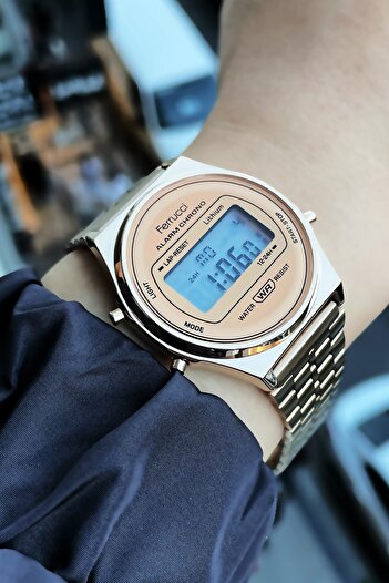 Ferrucci 3 Atm Su Geçirmez Rose Gold Renk Çelik Kordon Unisex Dijital Kol Saati Elg632