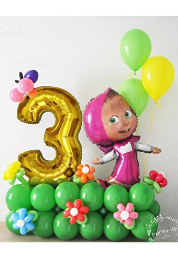 Masha ve Koca Ayı Licensed Masha and the Bear Welcome Set with Gold Number Balloons (Video Narrative)