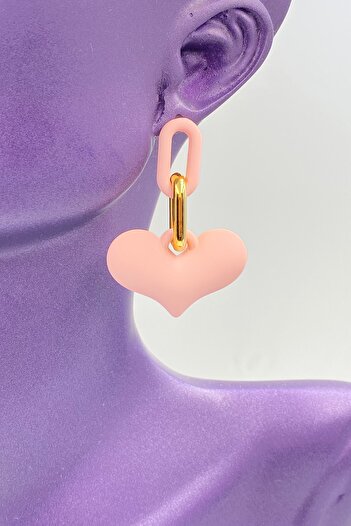 MOSSMOUR Women's Matte Pastel Pink Color Acrylic Heart Earrings
