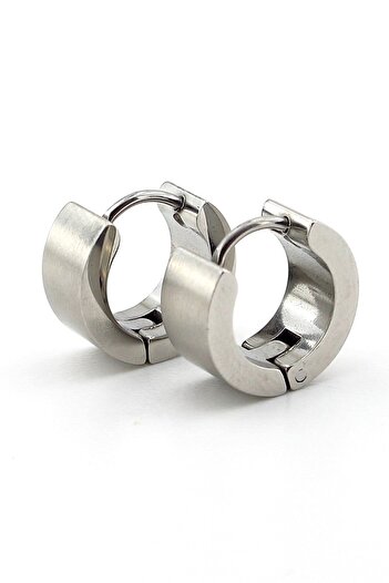Solfera Thick Hoop Silver Colored Steel Earrings - Plain Design E984