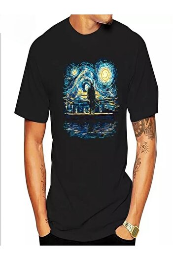 Touz Мода Unisex Чорний Нормальний крій Ван Гог Шерлок Холмс T-shirt