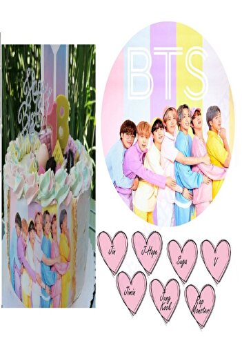hediyehobihersey Bts Yenilebilir Pasta Resmi, Yenilebilir Pasta Baskısı Bts K-pop