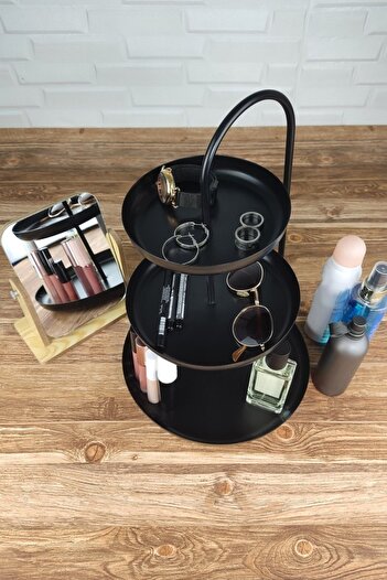Digithome Three-Layer Metal Jewelry Accessory and Makeup Organizer with Cane Black - Ni22org005-syh C1-1-140