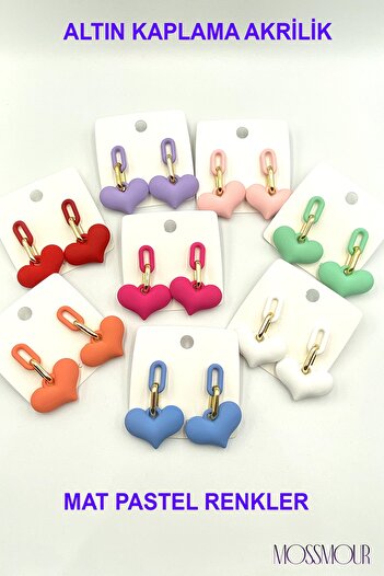 MOSSMOUR Women's Matte Pastel Pink Color Acrylic Heart Earrings