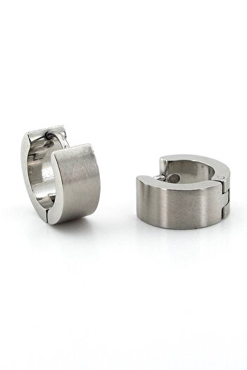 Solfera Thick Hoop Silver Colored Steel Earrings - Plain Design E984