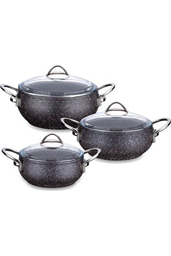 FALEZ Gray Line Granite 6 Piece Midi Hot Pot Set