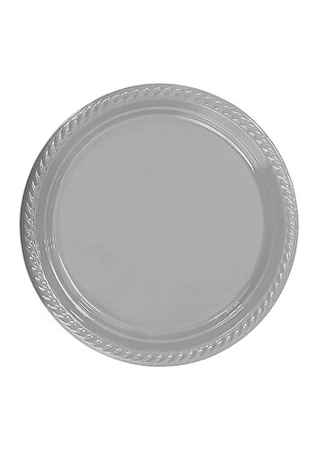 Huzur Party Store Gümüş Renginde 22'cm 25'li Parlak Tabak Renkli Dayanıklı Gri Plastik Doğum Günü Silver Parti Tabağı