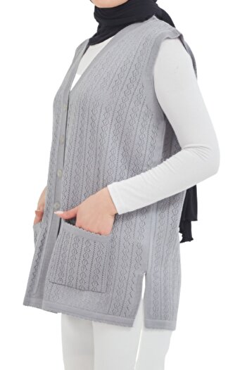 Fresh&Moda Buttoned Gray Mercerized Vest