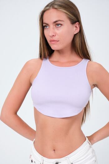 PUNKY CAT Women's Lilac Sleeveless Oval Front Crop Blouse