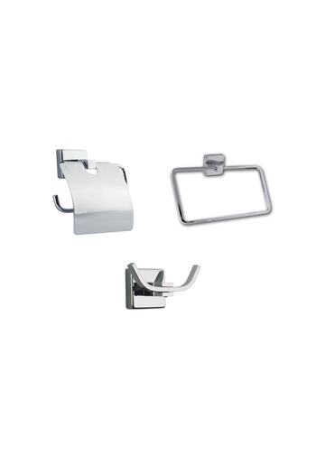 Sedef Silver Bathroom Set Towel Holder Toilet Paper Holder Robe Hanger