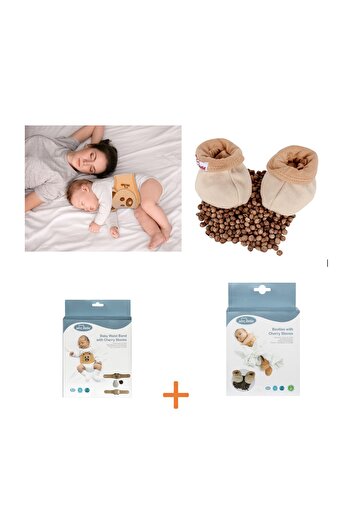 Sevi Bebe Mommyslab Sevi Gaz Giderici Kiraz Çekirdekli Patik+gaz Giderici Kiraz Çekirdekli Bebek Bel Bandı Set