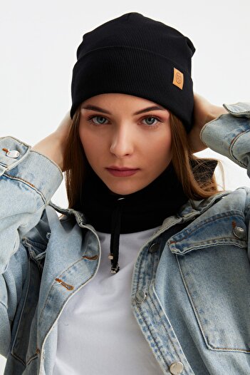 Butikgiz 3 in One Fisherman Style Beret + String Beret + Neck Collar Lightweight, 100% Cotton Winter Set