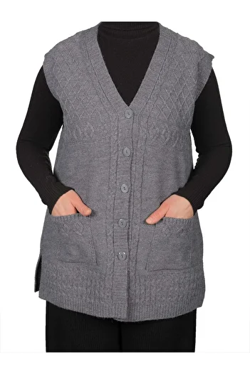 Fresh&Moda Plus Size Women's Gray Buttoned Vest