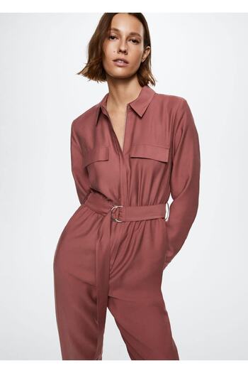 MANGO Woman Belted Long Jumpsuit