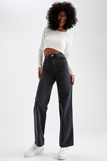 Trn JNS 90's Smoked Lycra Super High Waist Loose Jean Trousers