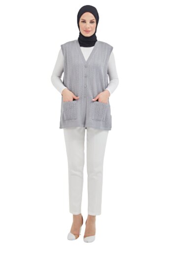 Fresh&Moda Buttoned Gray Mercerized Vest