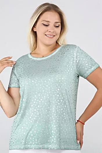 Seamoda Bright Dot Printed Oil Washed Basic Tshirt-green